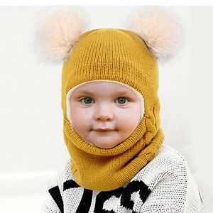 CAMPTRACE Mustard Toddler Winter Hat Pom Beanie Fleece Lined Knit Hats 1-3 Yrs